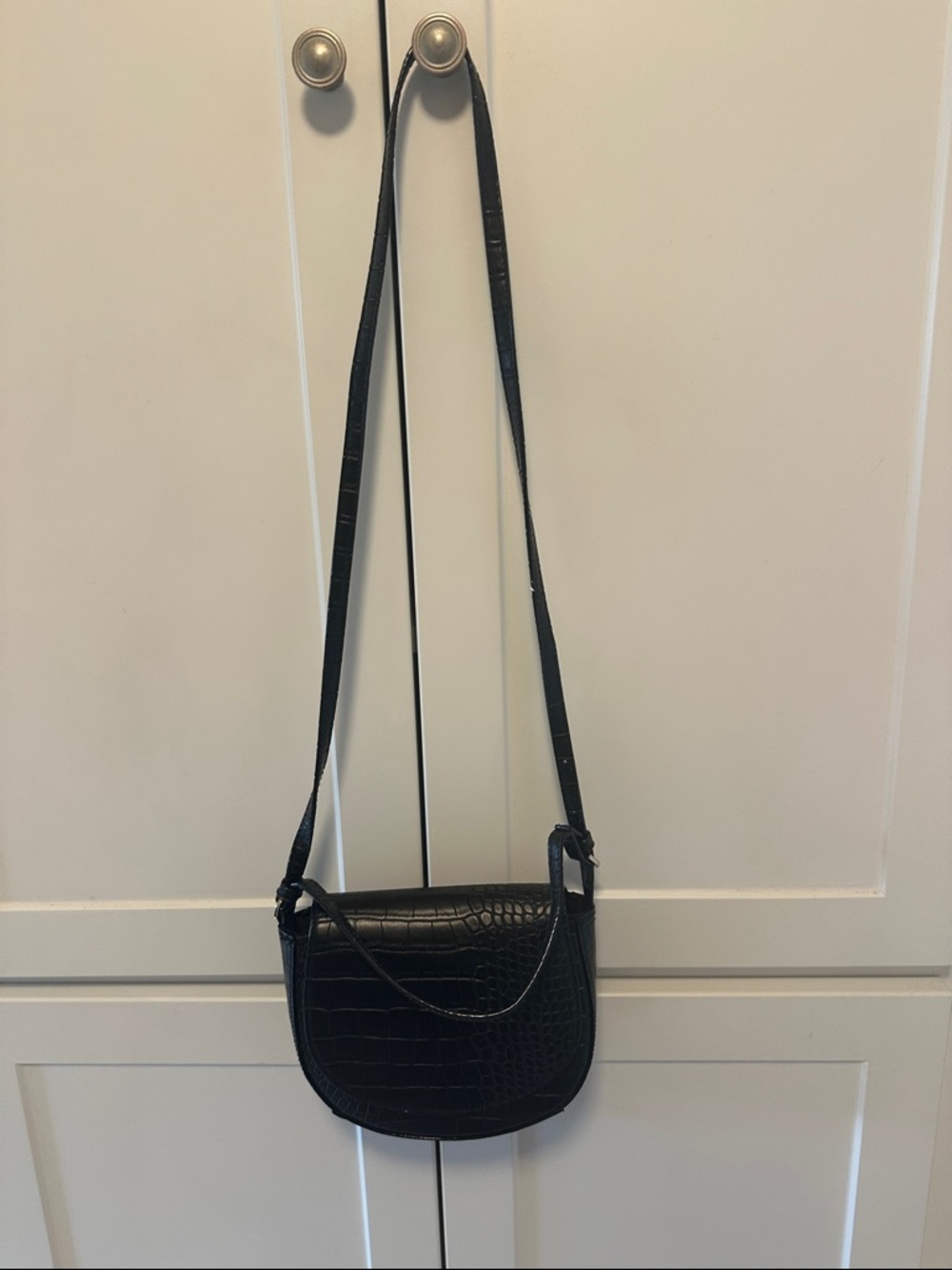 a new day Black Croc-Embossed Crossbody Saddle Bag